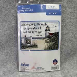 Janlynn Counted Cross Stitch Kit 12x9 Lighthouse Isaiah 43:2 Peaceful Shores